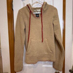 Soft and warm Roxy Fleece Pullover Hoodie, size L, tan with red trim - NWOT!